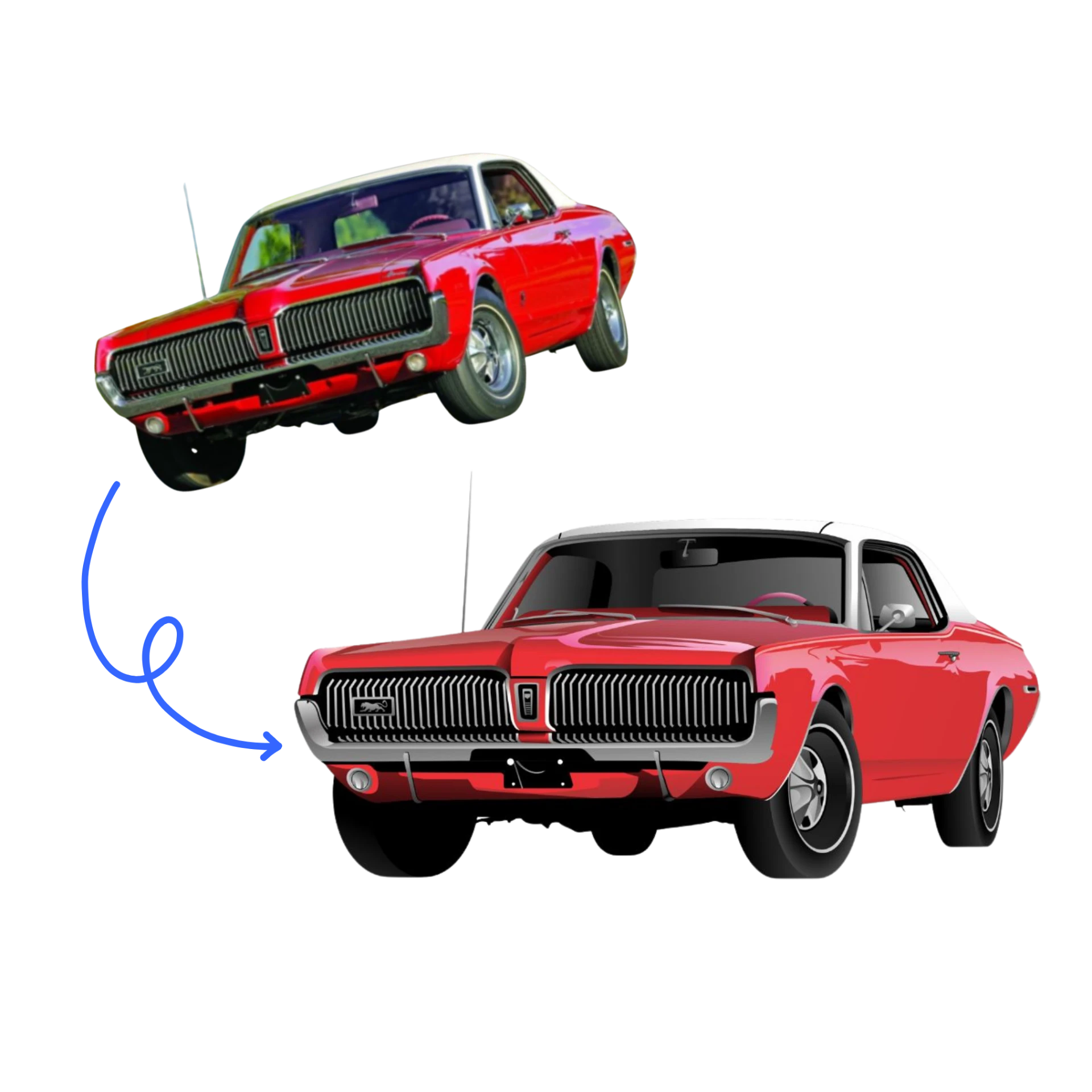Photo of a red classic car converted into clean vector artwork