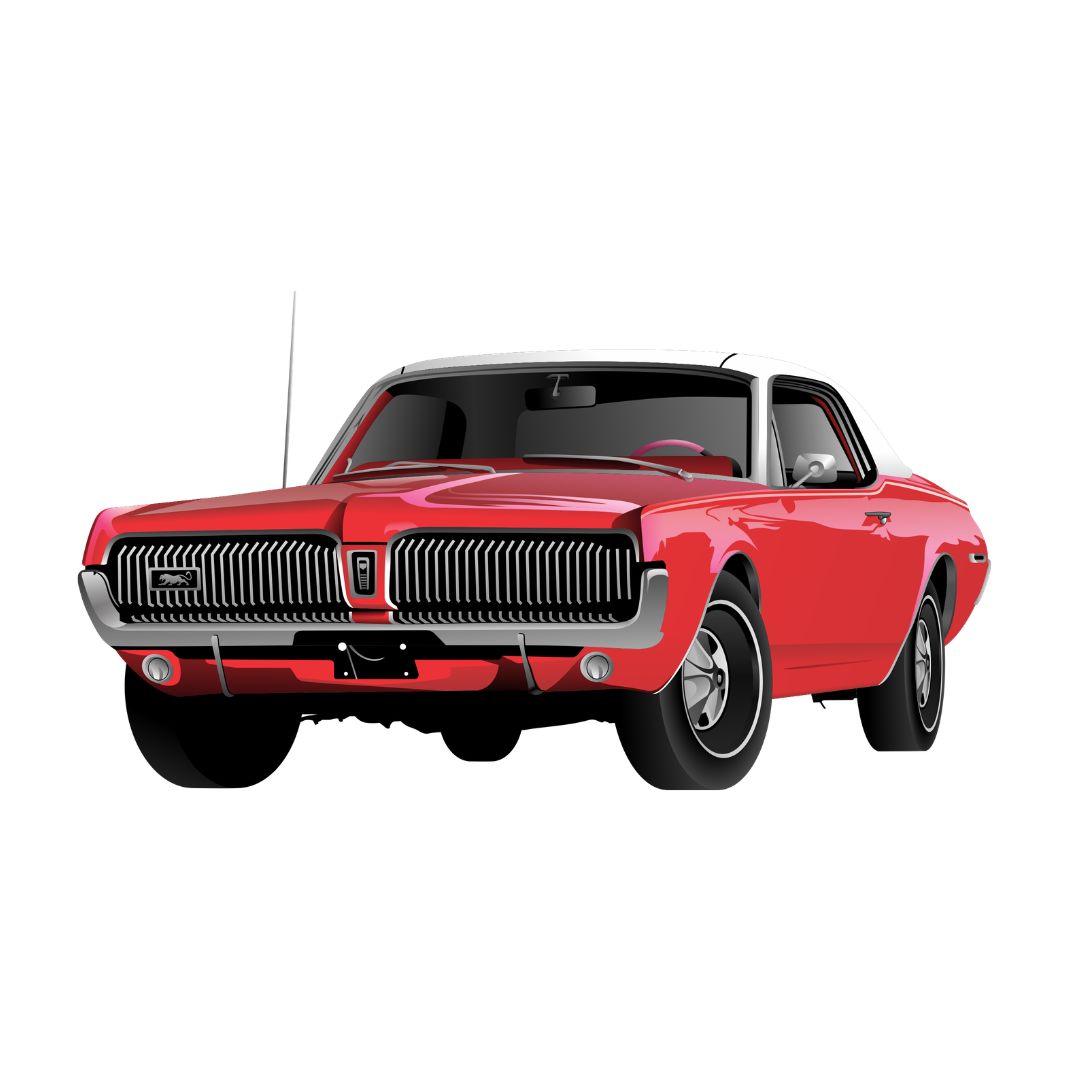 Hand-traced vector artwork of the same red classic car