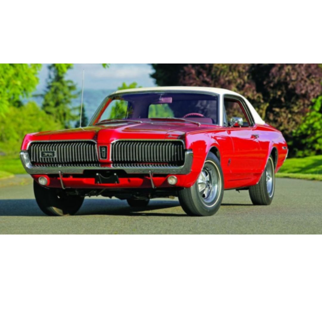 Original photograph of a red classic car before vector conversion
